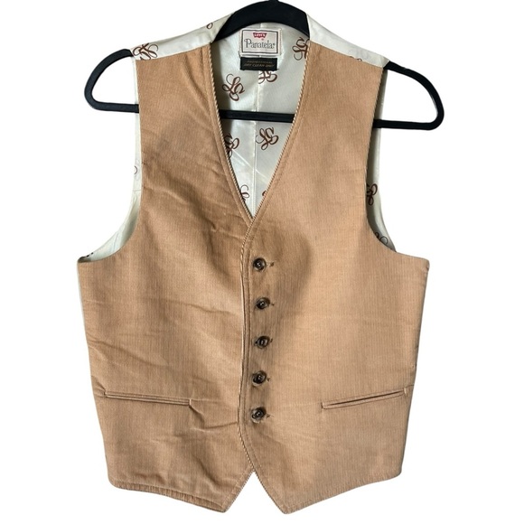 Vintage Levis Panatella Tan Corduroy 3 Piece Retro Suit 44” Chest 32” Waist - Picture 2 of 16